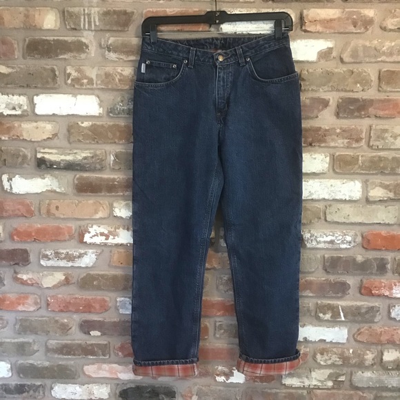 CARHARTT Women's Relaxed Fit Straight Leg Red Plaid Flannel Lined Jeans 8 - Picture 3 of 8